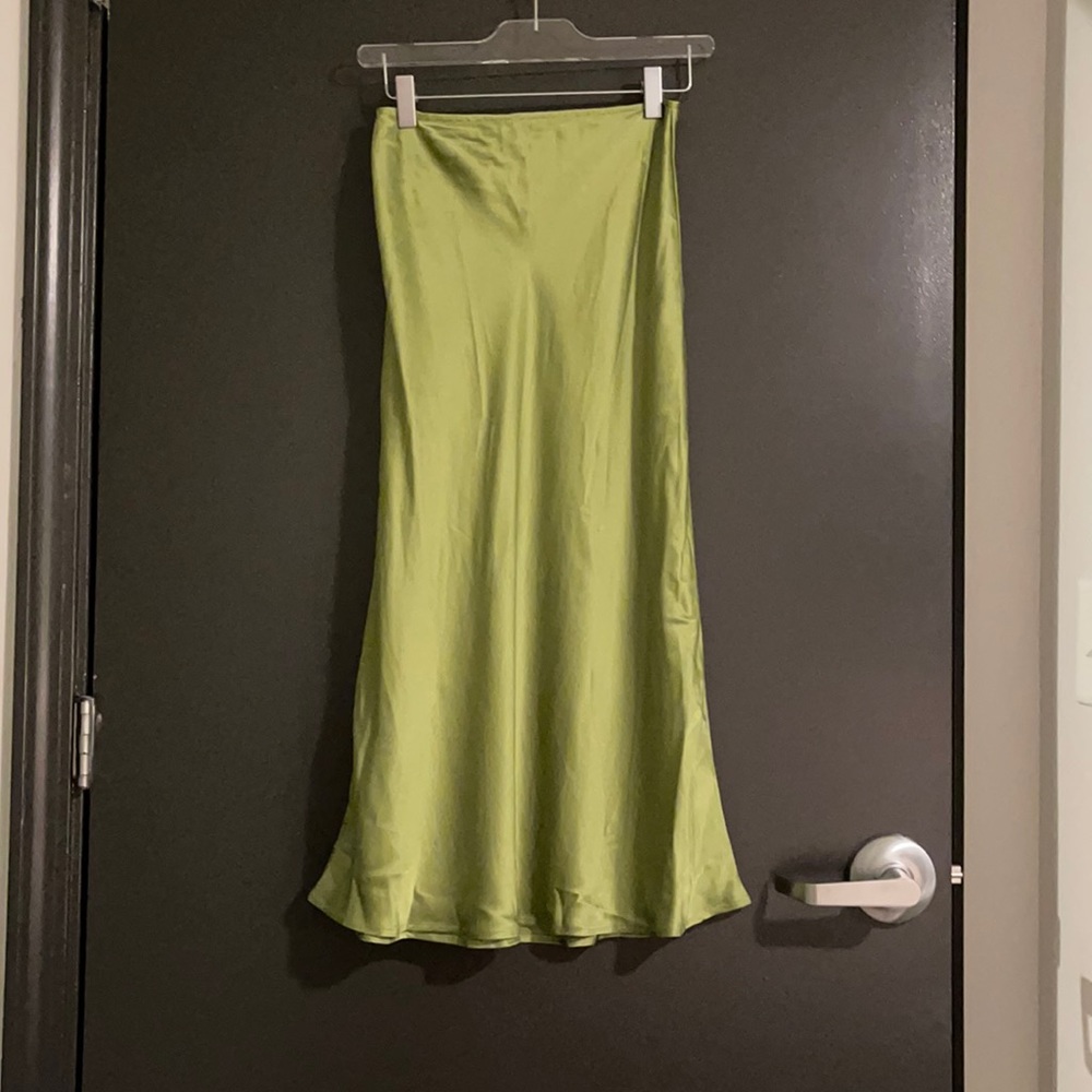 Reformation Lime Green Satin Slip Skirt